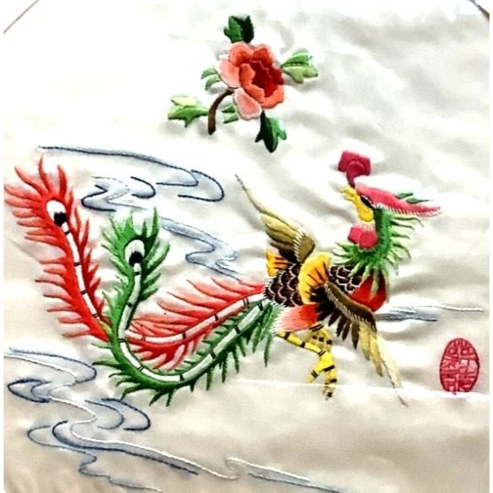 Embroidered Chinese Silk Phoenix Bird Flower Cloud Hand Stitched Panel